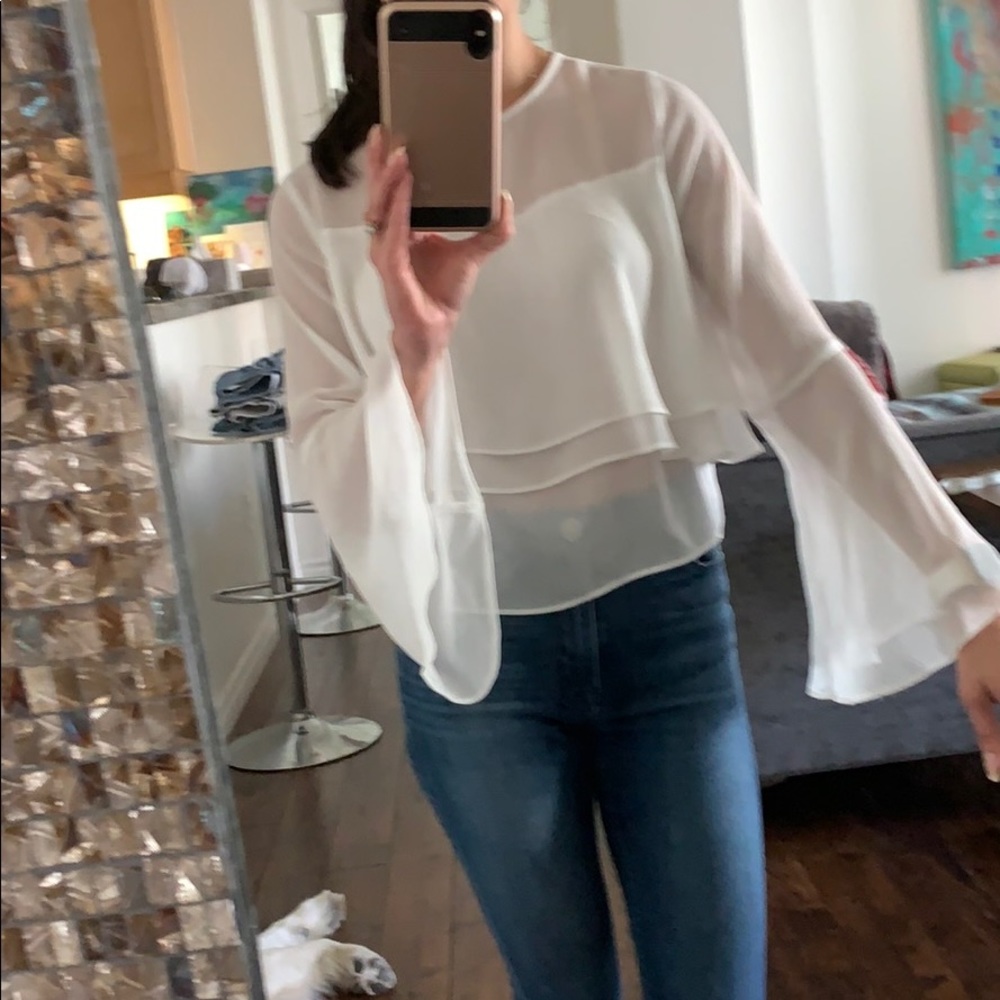 Topshop White Cropped Bell Sleeve Top